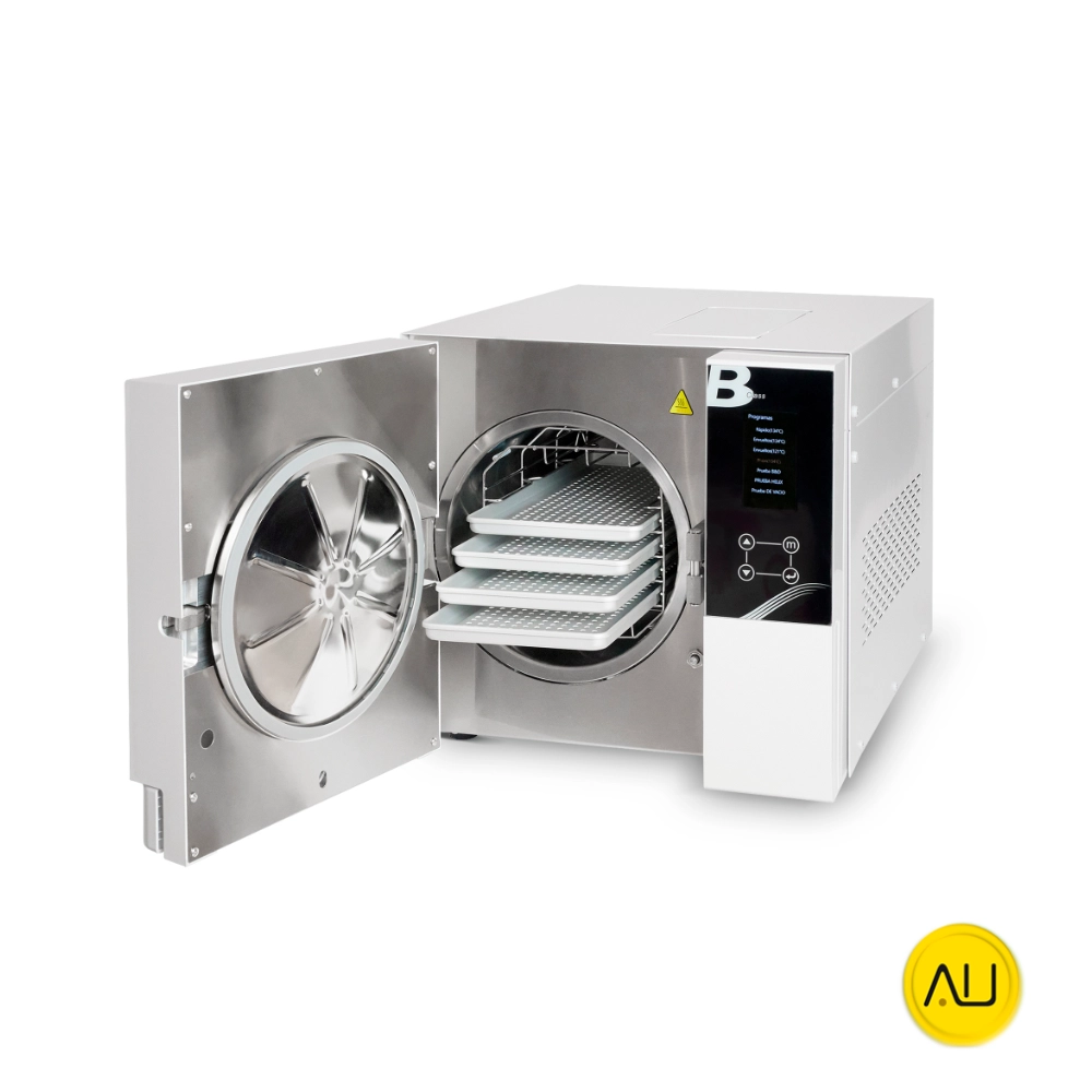 Autoclave IcanClave D Pro Plus 23 con la puerta abierta mostrando las bandejas