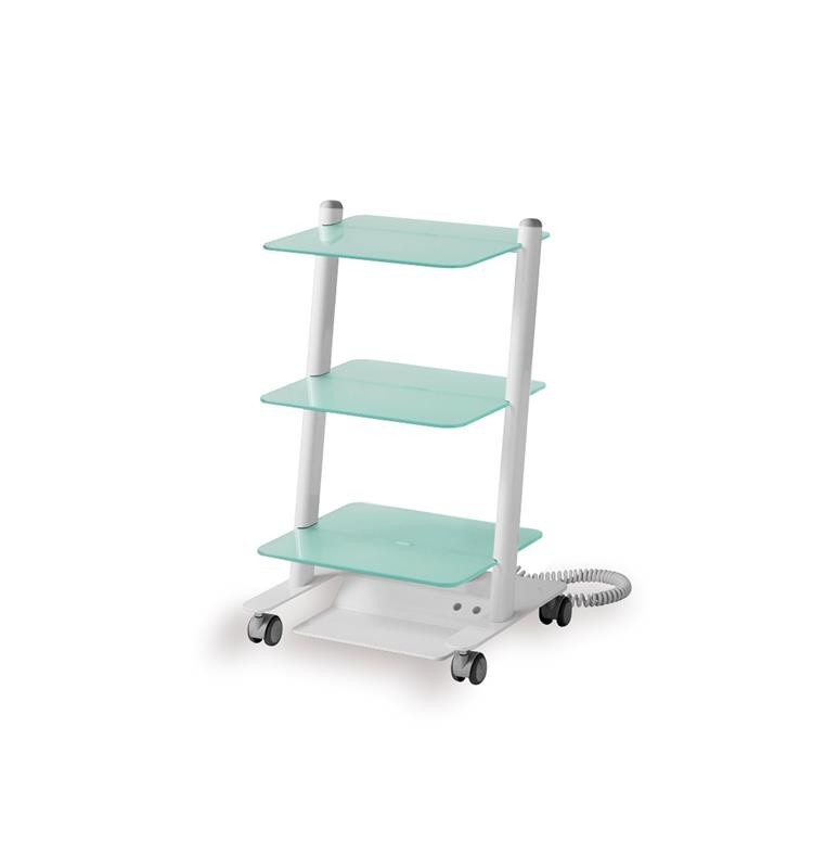 Zilfor - Carrito Móvil "C3RGLASS" Tres Estantes de Vidrio, Electrificado