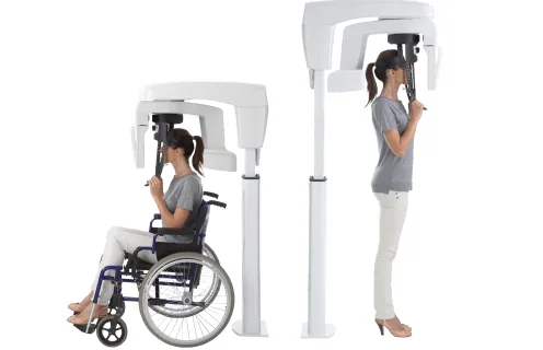 CS 8200 3D con paciente en silla de ruedas y de pie